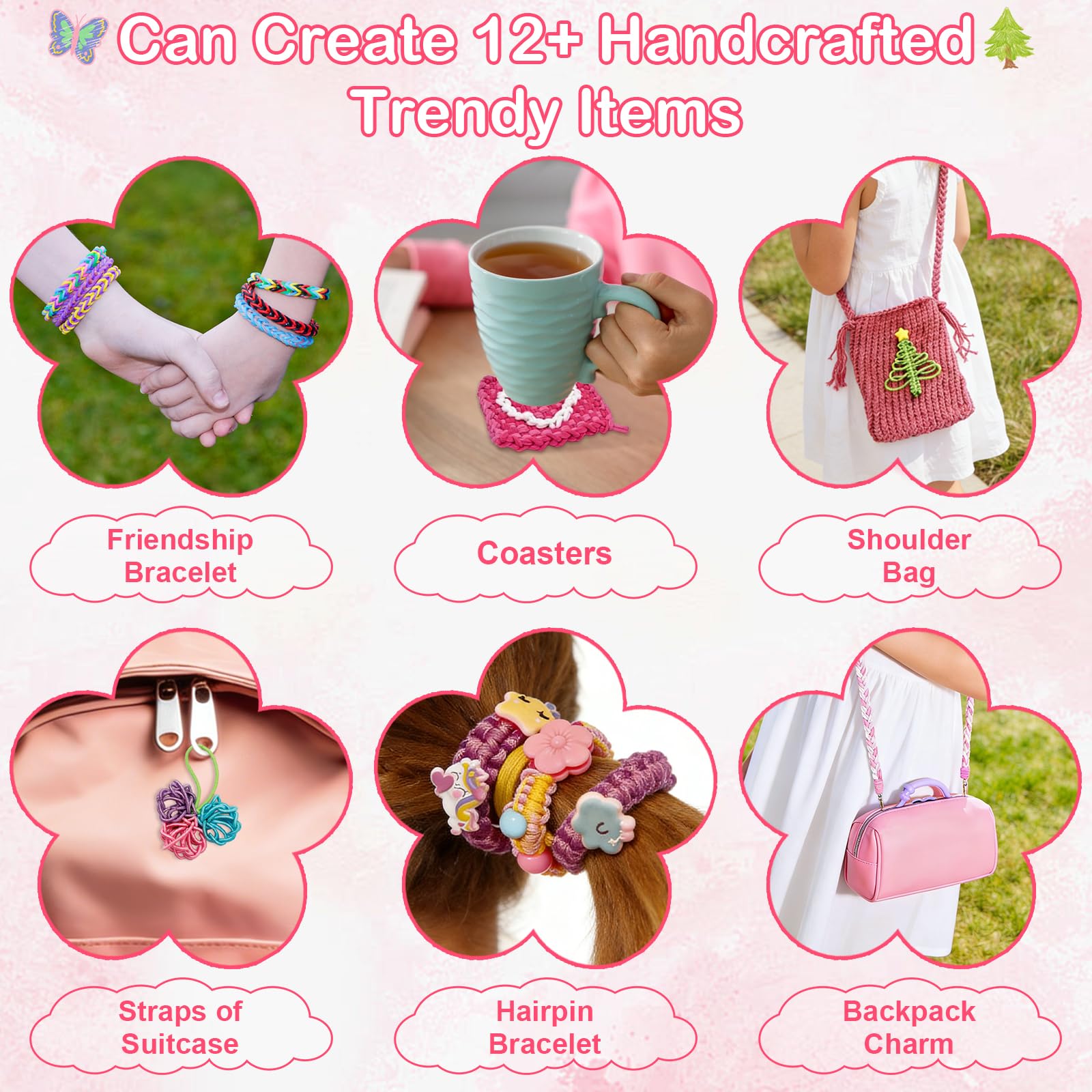 BITOYO Kit Braccialetti fai da te Bambina, Telaio per Braccialetti Amicizia, Set Braccialetti Elastici Bambini, Regalo di Compleanno Natale per Ragazza 8 9 10 11 12 Anni