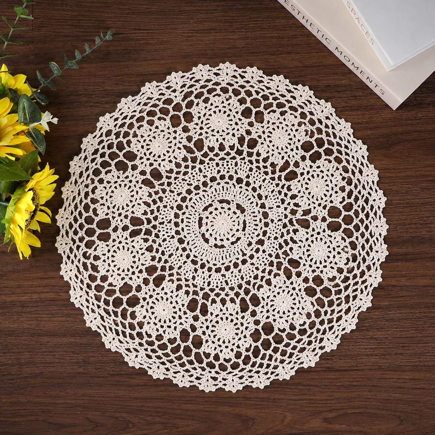 15.7 Inch Lace Dollies for Tables, Vintage Round Crochet Placemats