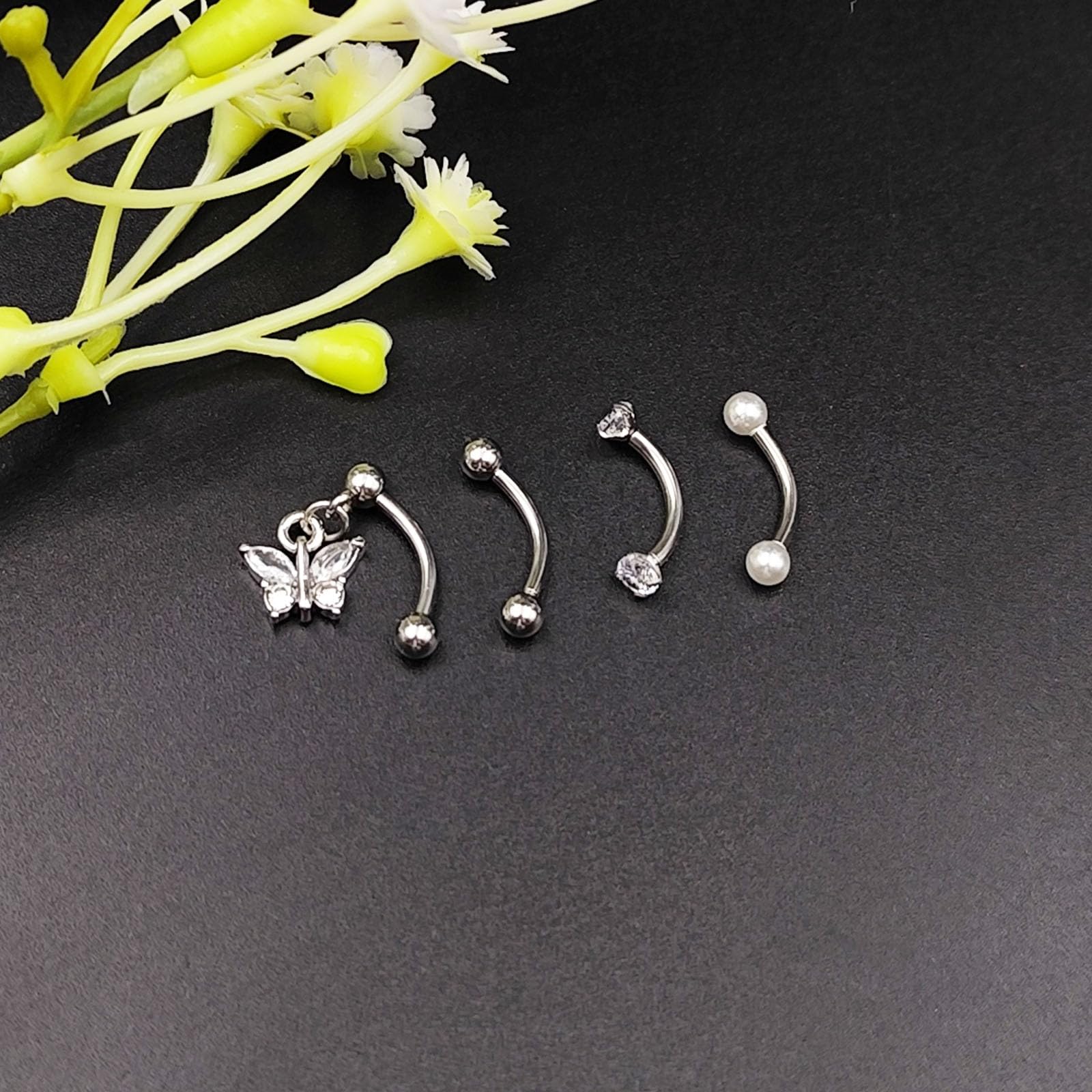 Zakrzywiona sztanga brwi warga pierścień wieża stokrotka helix pręty 8 mm stal nierdzewna 16G piercing banan srebrny złoty