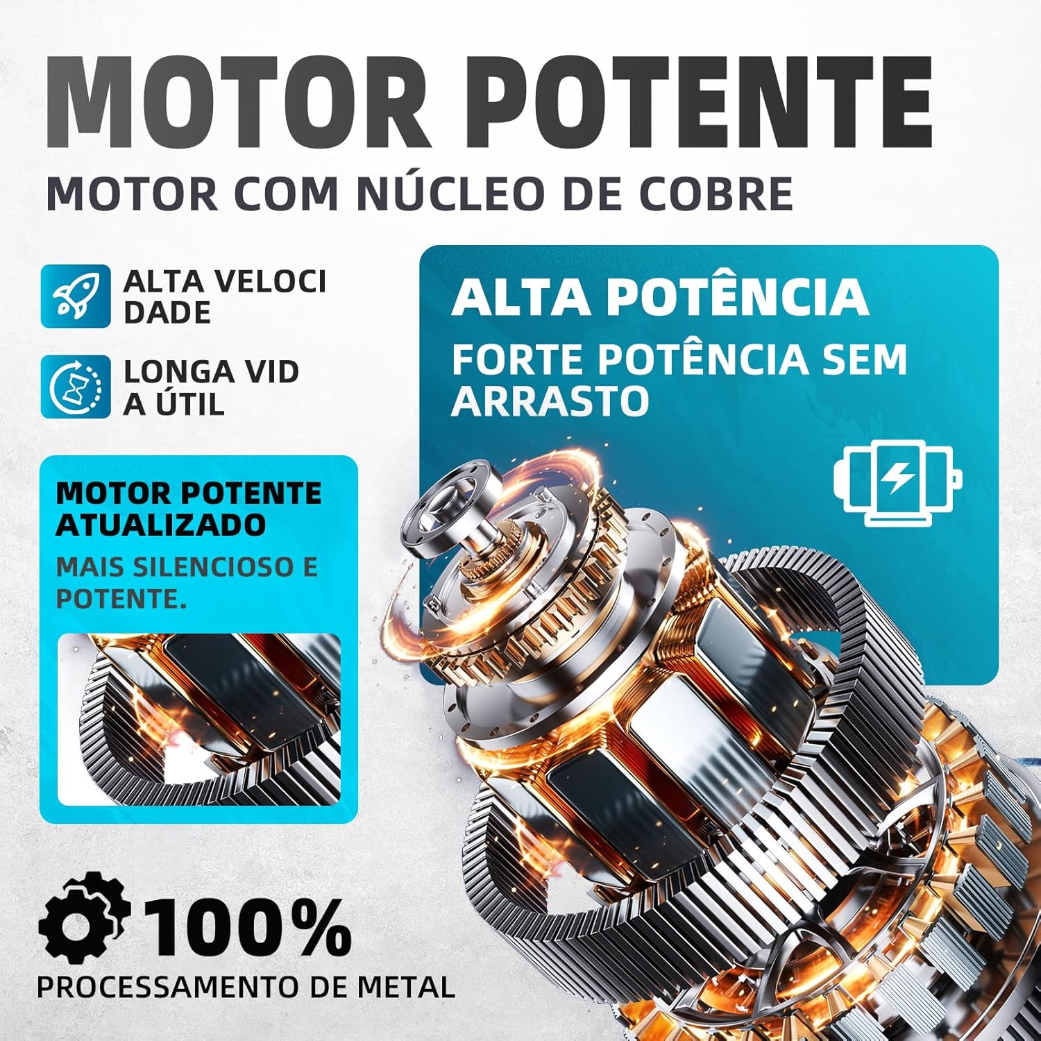 Internal view of the powerful copper core motor of the Genérico GN-450B Mini Chainsaw