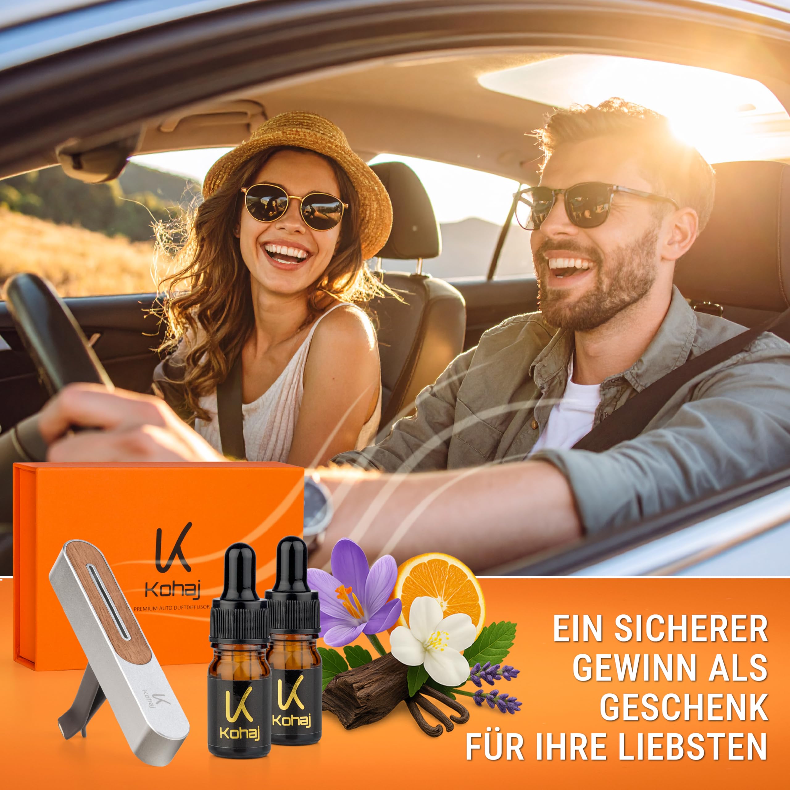 Ambientador de coche I Premium Auto Perfume I Difusor de aceites esenciales I Regalo para propietarios de coches/en I Ambientador de aire I Car Difusor (plata, OUD VIBES y azafrán hipnótico)