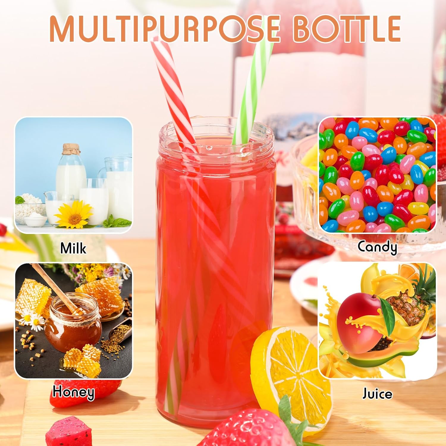 Irenare 20 Pcs 8 oz Mini Plastic Juice Bottles with Airtight Lids and Straws Clear Mason Jars Drinking Bottle Bulk for Smoothies Juices Shakes Beverage Cups Containers, Bottles and Straws - Image 7