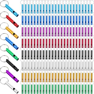 Aphumedc 200 Pack Extra Loud Aluminum Emergency Whistles with Keychains - Bulk Survival Whistles for Camping Hiking Boating 108dB Multicolor