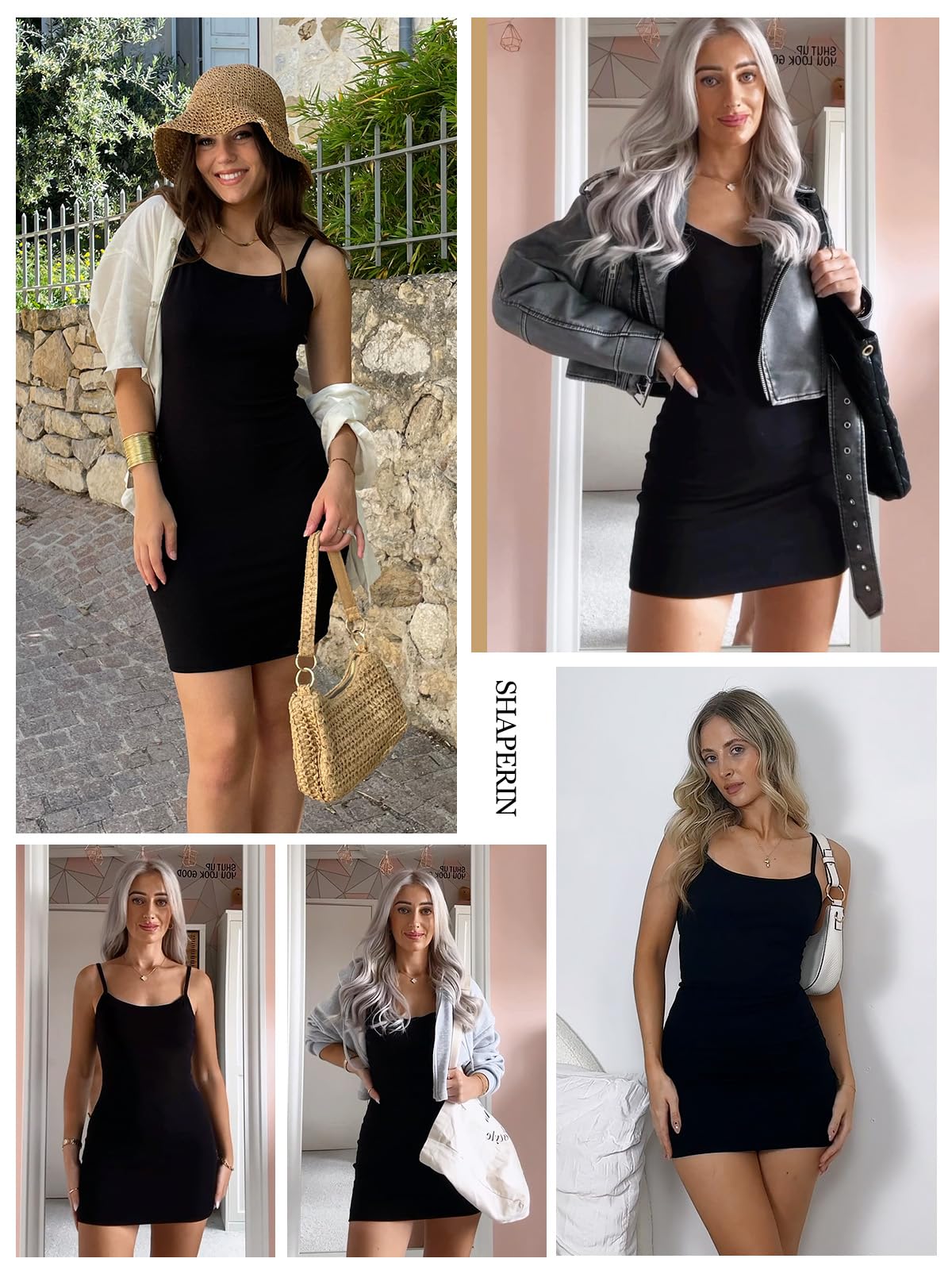 SHAPERIN Mini sukienka damska elegancka obcisła sukienka na ramiączkach letnia sukienka bodycon mini sukienka