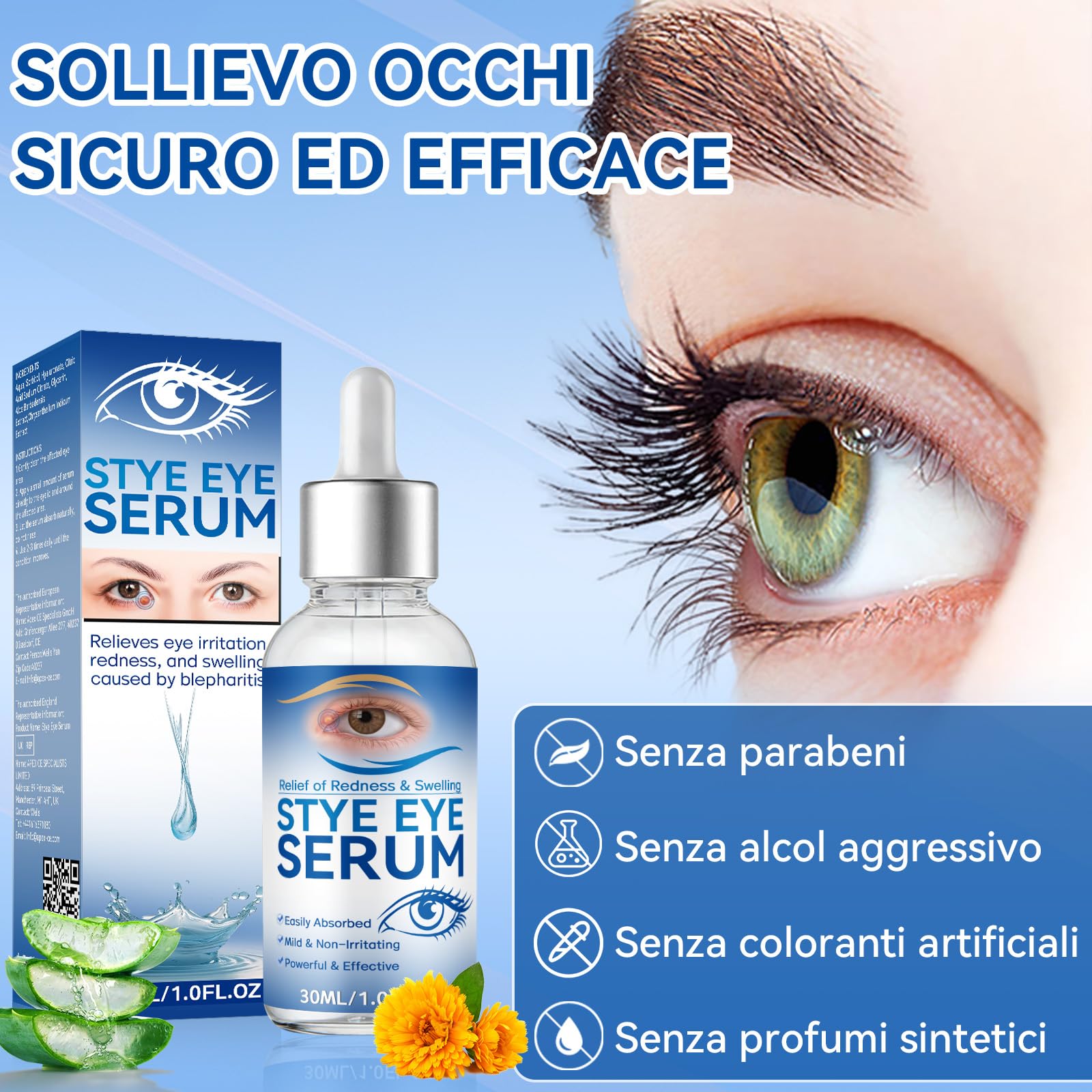 Siero Oculare per Orzaioli, Siero Naturale per Occhi, Adatto a Orzaioli, Blefarite, Calazi e Secchezza Oculare, Pulizia quotidiana occhi, Allevia la Secchezza, Dona Una Pelle Più Sana