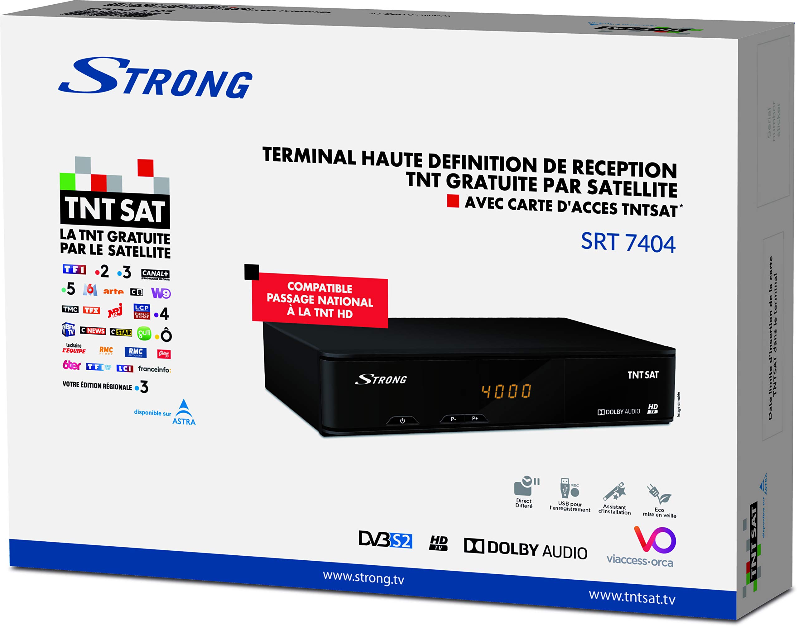 Strong SRT 7404 Satélite Negro tV set-top boxes - Reproductor/sintonizador (Satélite, Digital, MPEG4, 18 W)