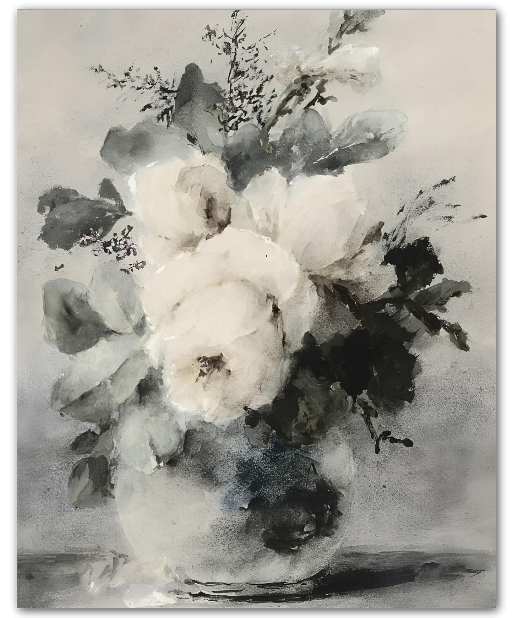 Bouquet d'hiver blanc : décoration murale vintage d'exception - 8