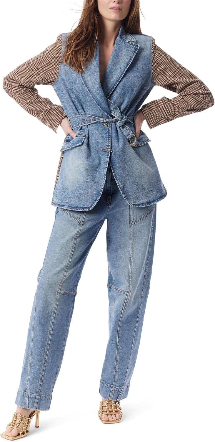 DEE OCLEPPO Women's Everlyn Belted Button Front Combo Blazer Standard