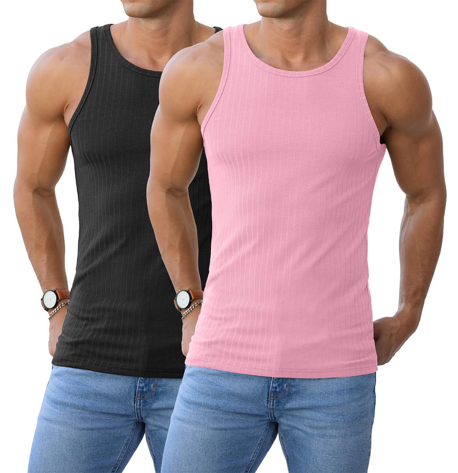 Askdeer Men's Workout Tank Top Ribbed Casual Soft Sleeveless Shirts Gym Muscle Bodybuilding Tee