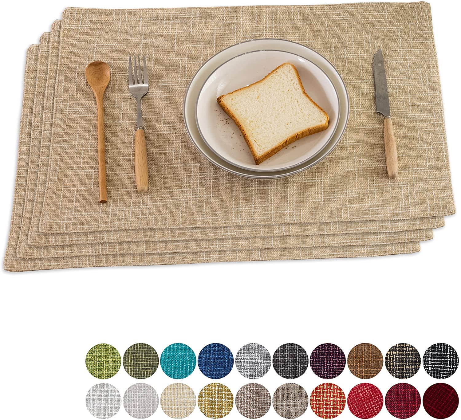 Kevin Textile Burlap Linen Placemats Set of 4 Heat Resistant Dining Table Place Mats Indoor ...