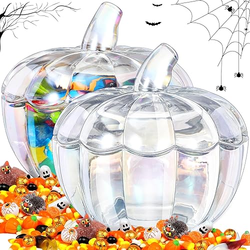 2 tarros de caramelo de calabaza de 70 onzas con tapa, tarro decorativo, decoración vintage de Halloween, cuenco de caramelo en forma de calabaza
