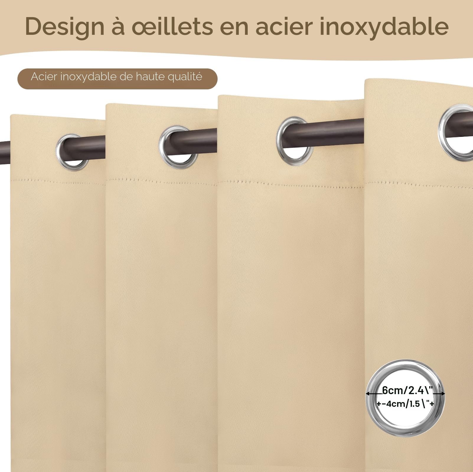 Rideaux d'extérieur Imperméables,Lot de 2 Rideau pour Pergola à Oeillets en Haut,Rideau Occultant Exterieur,Rideau Exterieur Terrasse pour Intérieur Extérieur 132x215cm,Beige