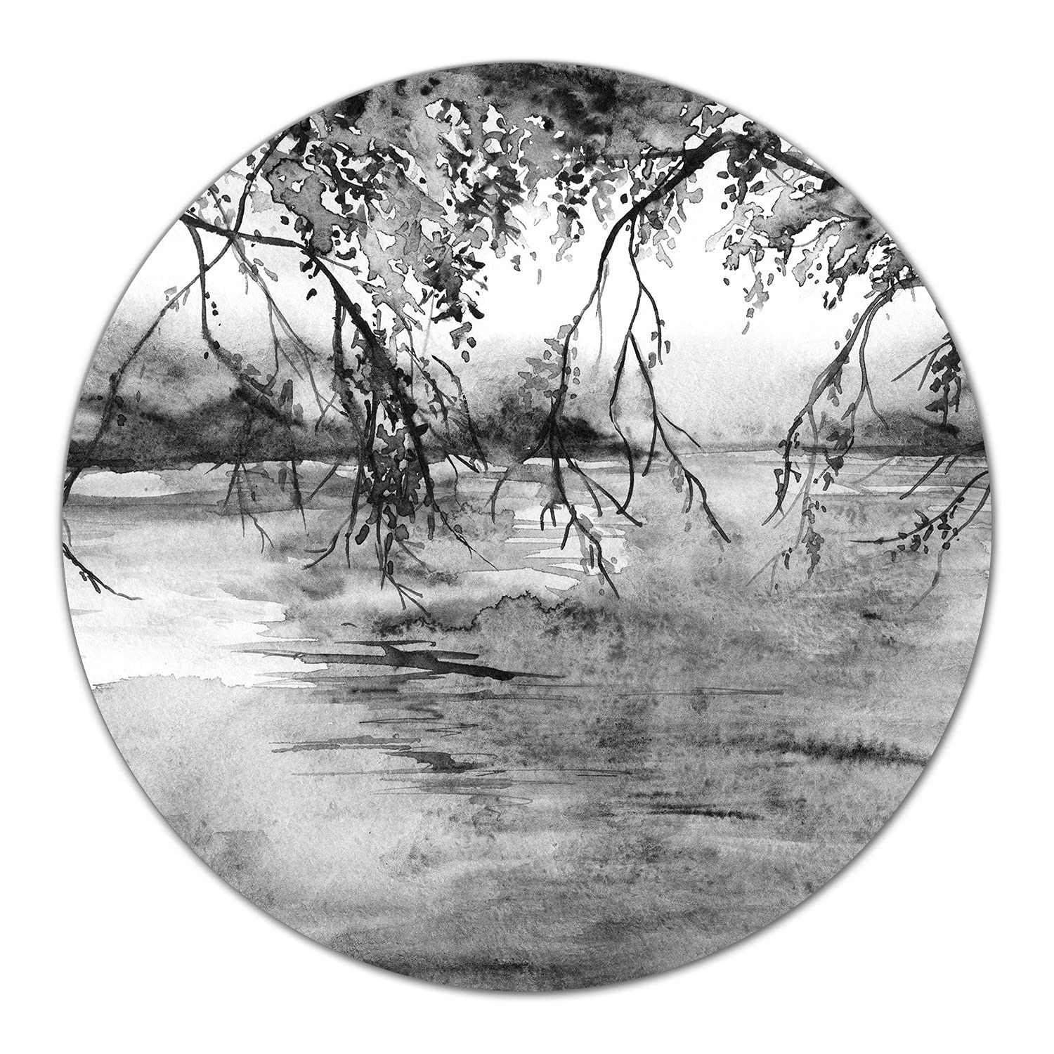 Coloray Glas Schneidebrett 40cm Herdabdeckplatte Servieren von Speisen Spritzschutz Glasabdeckplatte Gehärtetes Glas Induktionsherdabdeckung - Baum Zweig River Lake Landschaft