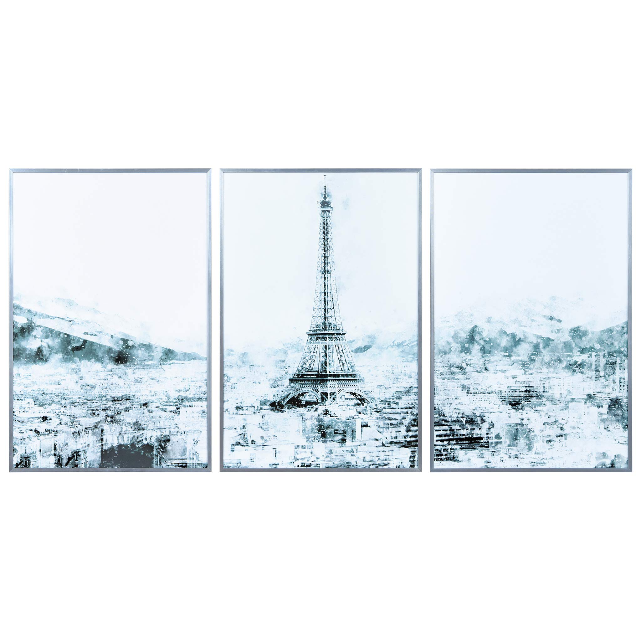 Empire Art Direct Eiffel Tower Wall Art,Reverse Printed Glass and Anodized Aluminum Silver Frame Contemporary,Ready to Hang,Living Room,Bedroom ＆ Office, 16 in. x 1 in. x 24in, Multicolor