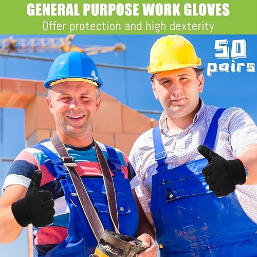 Miniatura 2 de Xtinmee 50 pares de guantes de trabajo para hombres para pantalla táctil, guantes de nitrilo recubiertos de palma de nailon, guantes de trabajo de