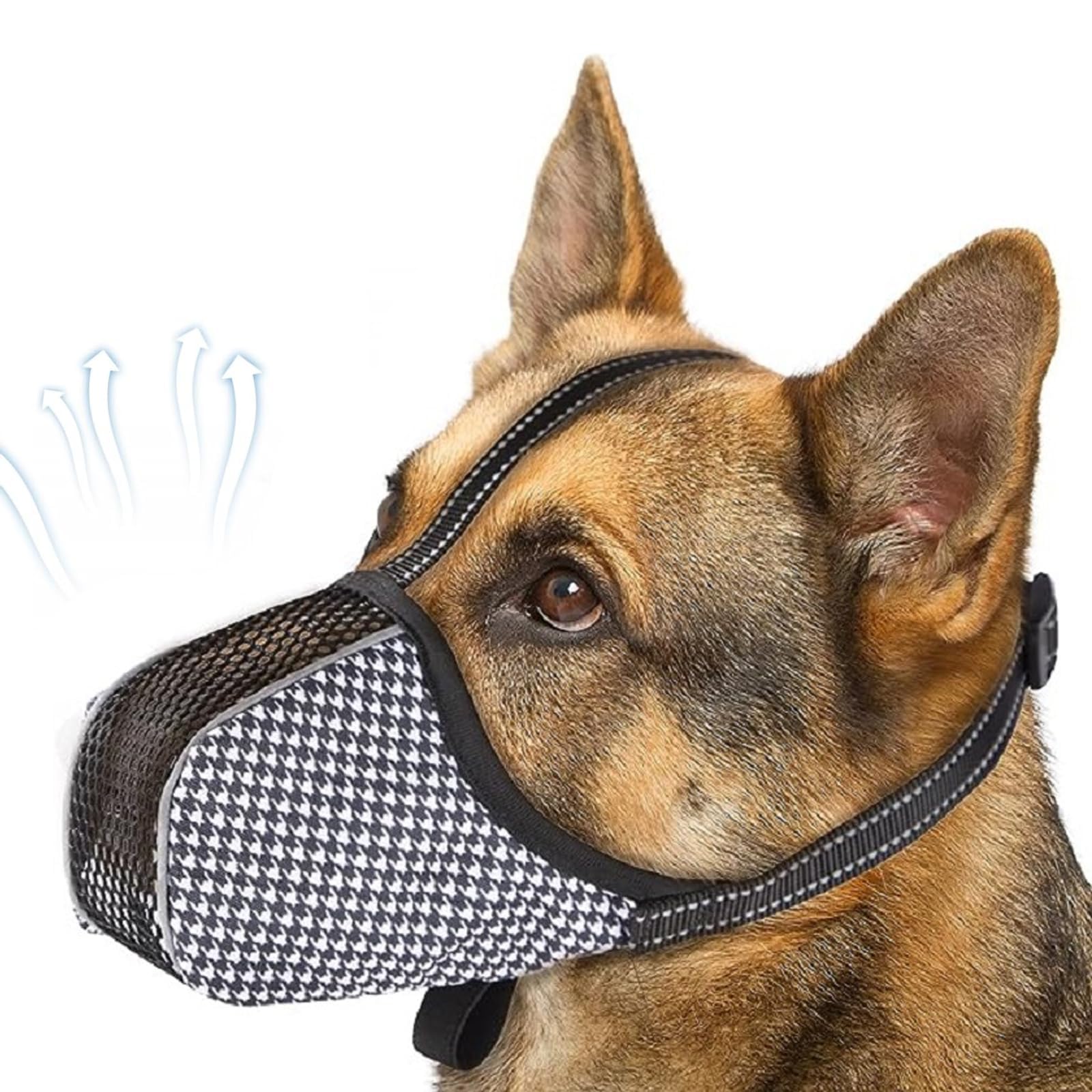 DEFIYEAR Soft Mesh Dog Muzzle for Small Dogs, Adjustable Breathable Anti-Biting Chewing Licking, Reflective Lightweight Pet Muzzle for Grooming Walking Training(M)