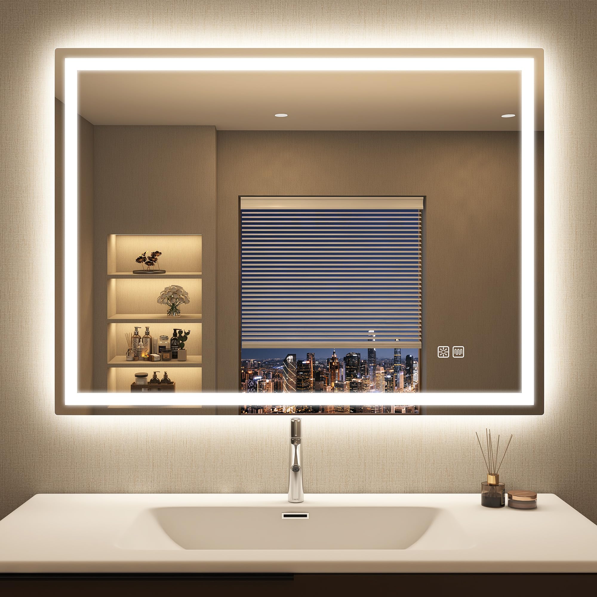 صورة مرآة حمام STARLEAD 80×60 بإضاءة 3 درجات حرارة قابلة للتحكم