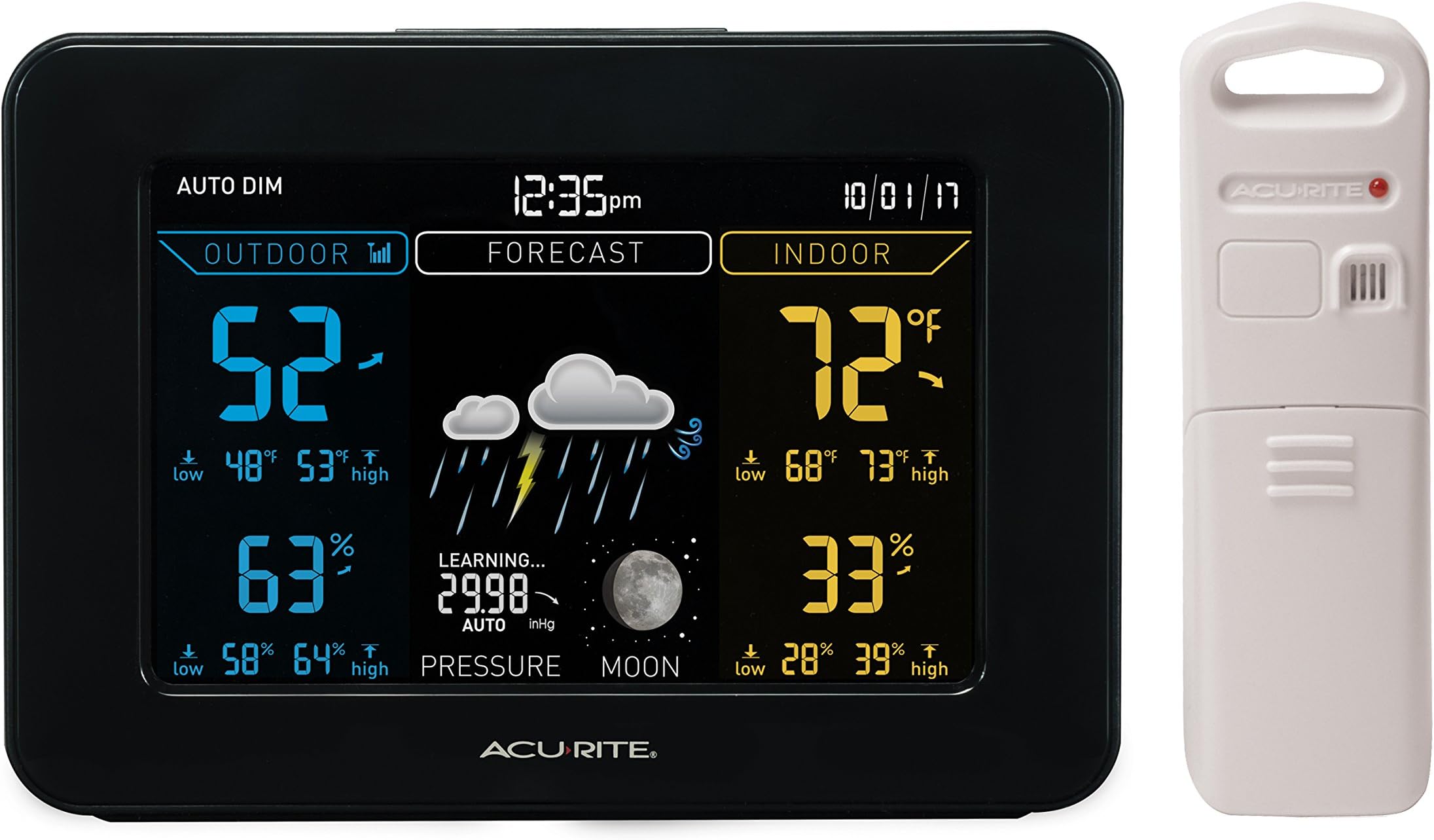 02027A1 Color Weather Station with Temperature and Humidity Monitor, Weather Forecaster - Dark Theme