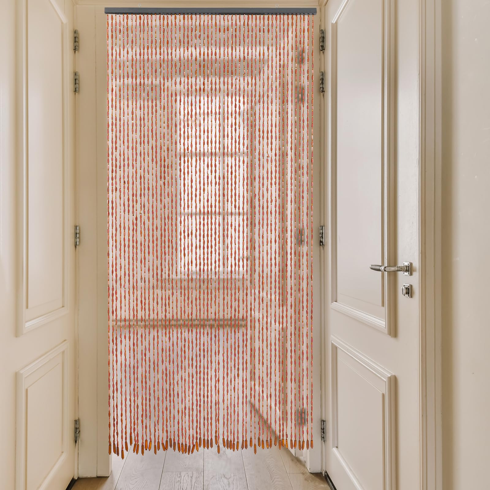 52 Strands Beaded Curtain - Cortinas de bambú para puertas hechas a mano con cuentas de bambú y madera, 200 x 90 cm
