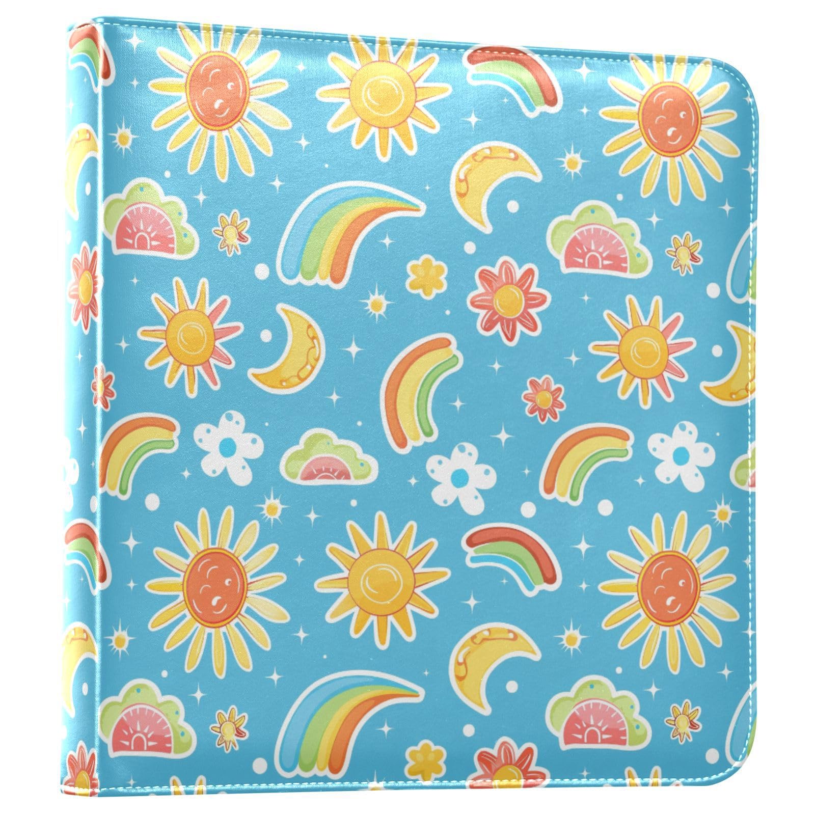 JIPONI Rainbow and Sun Large Photo Album, DIY Leather Cover Scrapbook Albums for 4x6 5x7 6x8 Pictures, Self Adhesive Memory Book for Wedding, Baby, Family