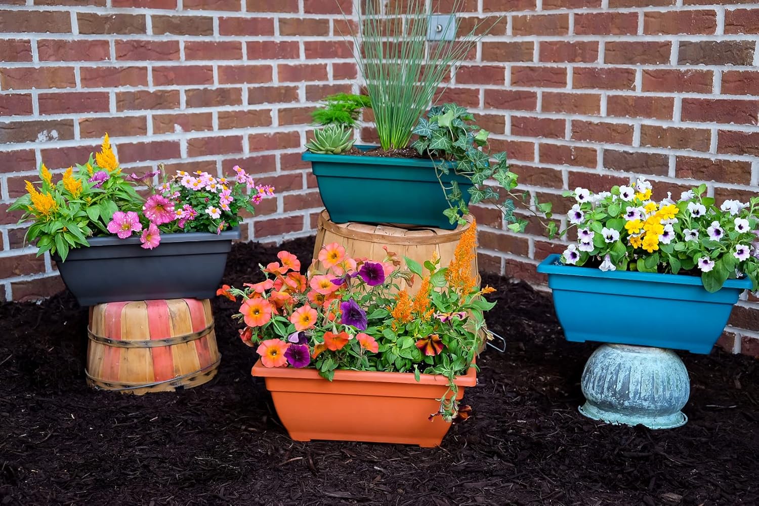 Rectangle Planter Box, 16 Inch Indoor/Outdoor Rectangular Planter, Durable UV Resistant, 2 Gallon Plastic Window Box Trough, Use for Herbs, Succulents, Vegetables (Bora Bora Blue)