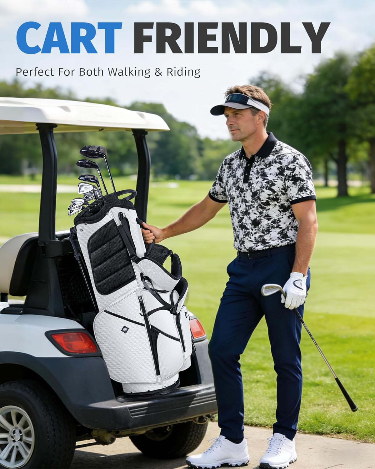 14 Way Golf Stand Bag, Men Women Lightweight Golf Bag with Individual Full-Length Dividers, 9 Tactical Pockets, Cooler Pocket, Rain Cover Ergonomic Dual Strap for Easy Carry