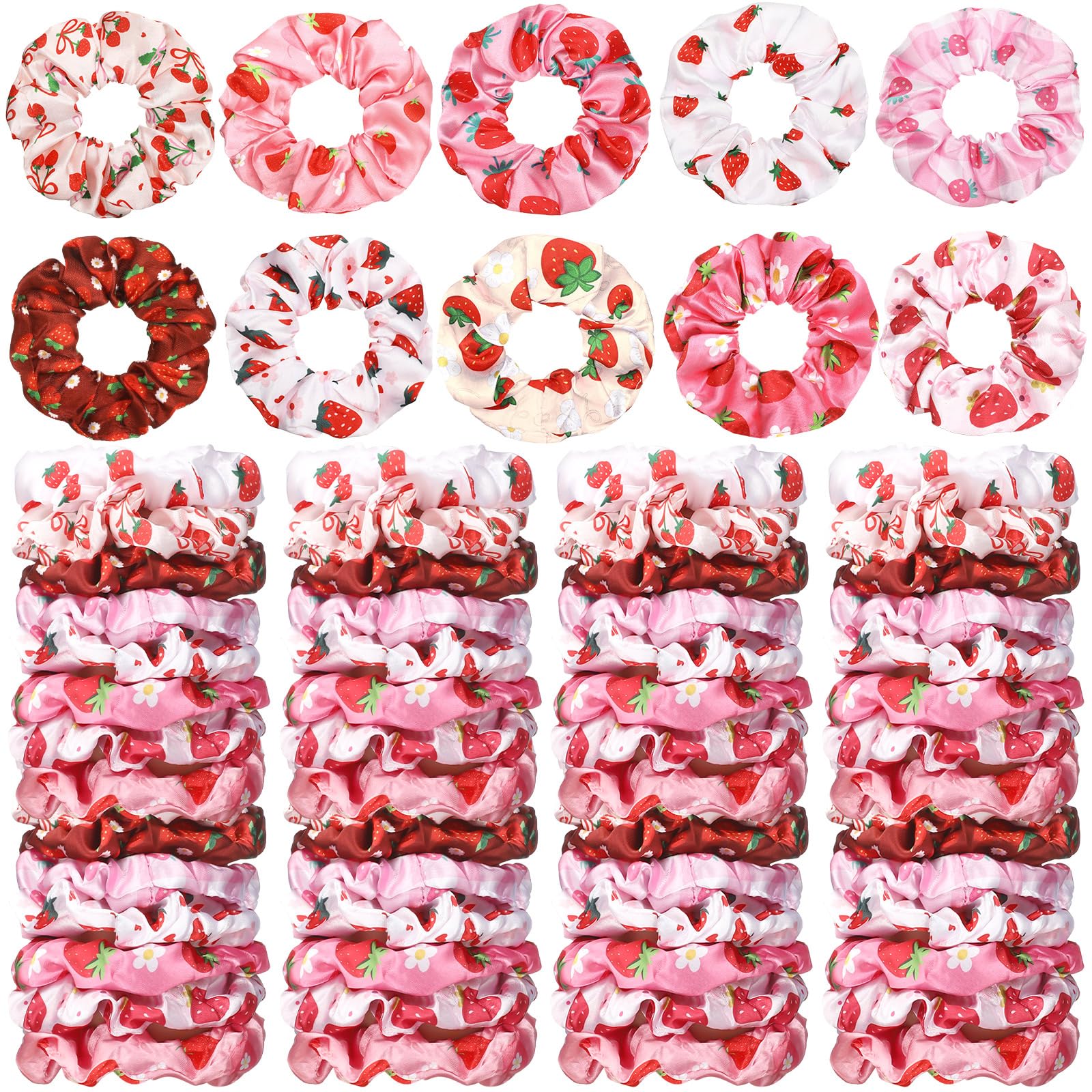 80 elastici per capelli estivi in raso, fragole, per donne, frutta, seta, elastici, corde, coda di cavallo, cravatte, accessori per feste di nozze estive