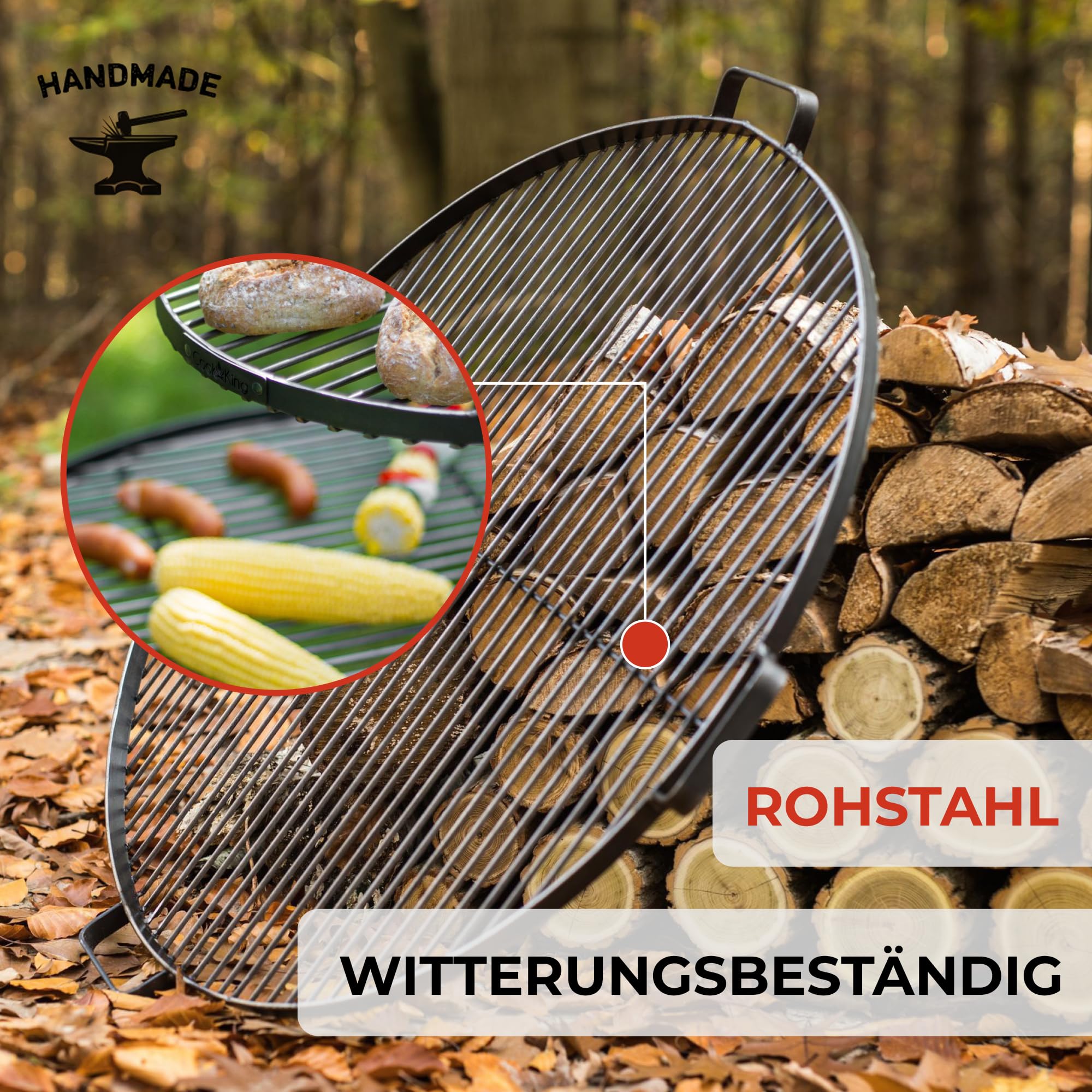 CookKing Grillrost Stahl 80 cm Inkl. 4 Griffen handgefertigt in Europa