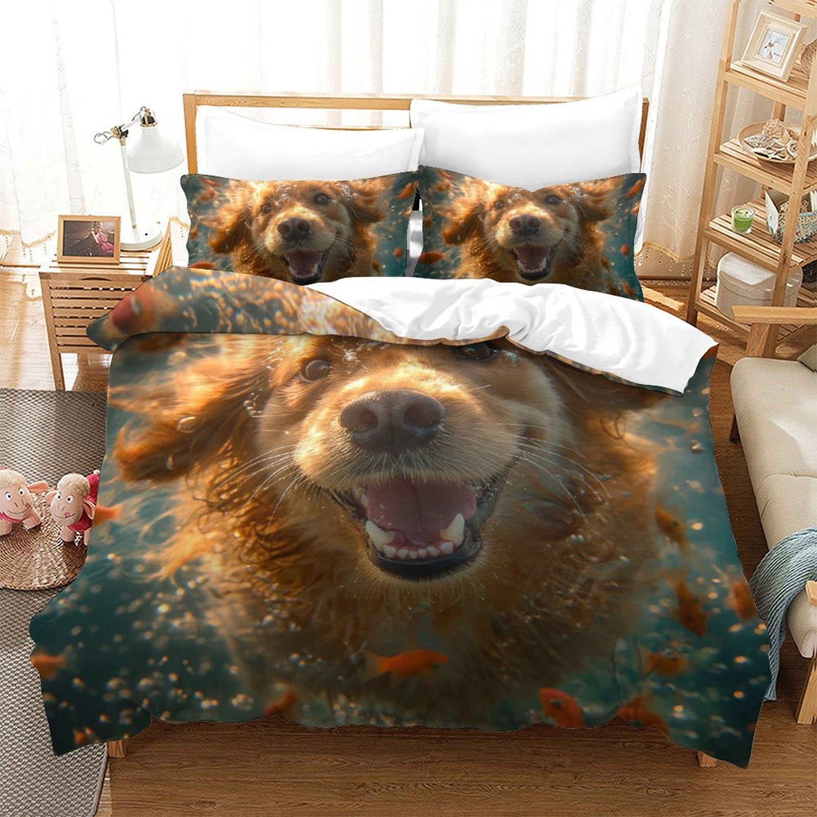 Housse de couette Golden Retriever 3 pièces 200x200 pour lit double