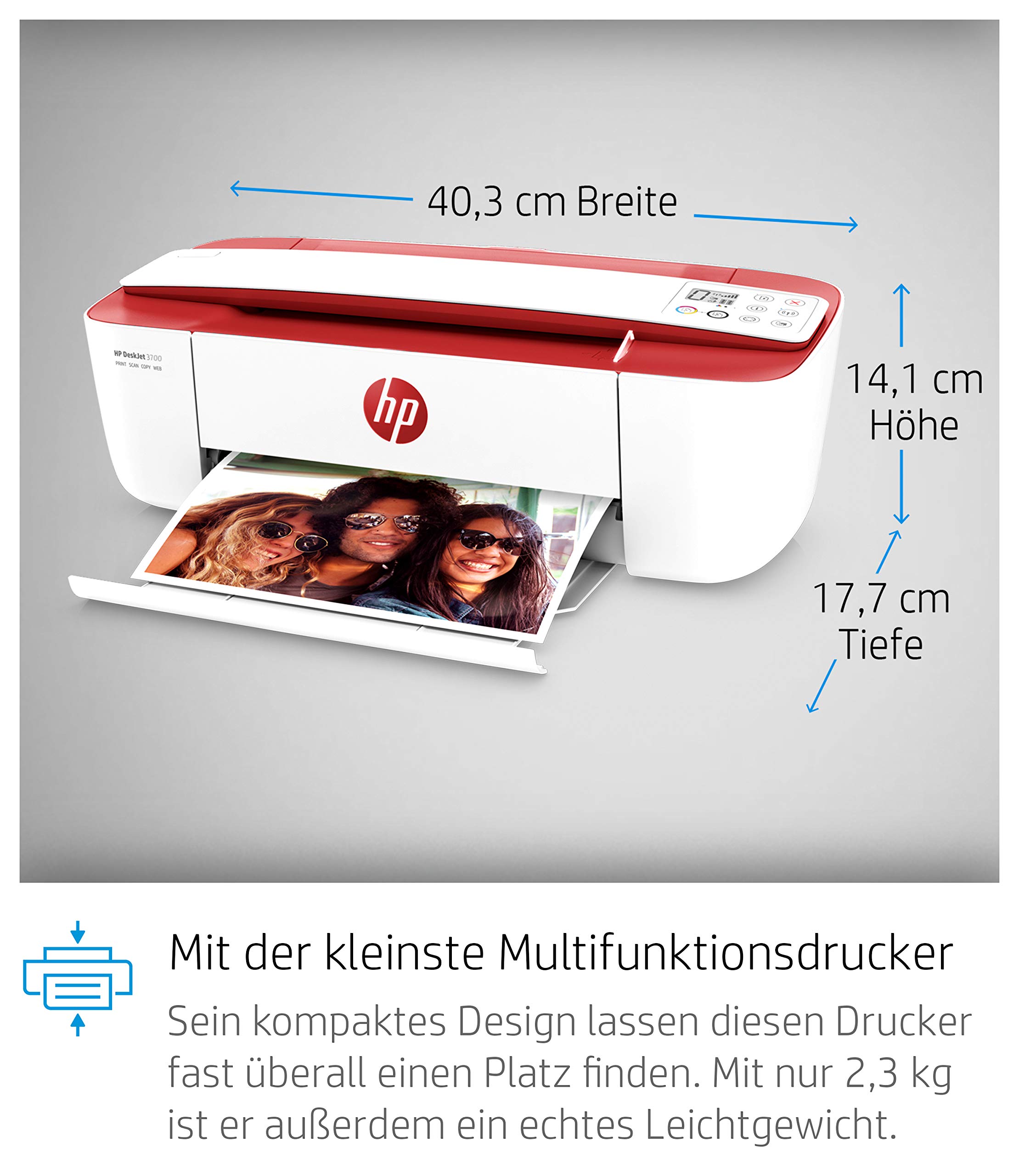 HP DeskJet 3764 Multifunktionsdrucker (Drucken, Scannen, Kopieren, WLAN, Airprint, mit 2 Probemonaten HP Instant Ink Inklusive) rot