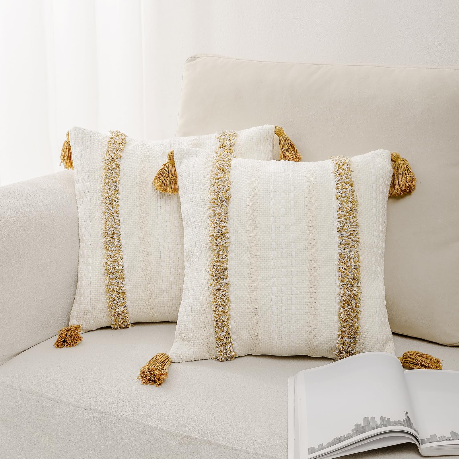 Amazon.com: Zufudo Boho Throw Pillow Covers with Tassels Set of 2 ...