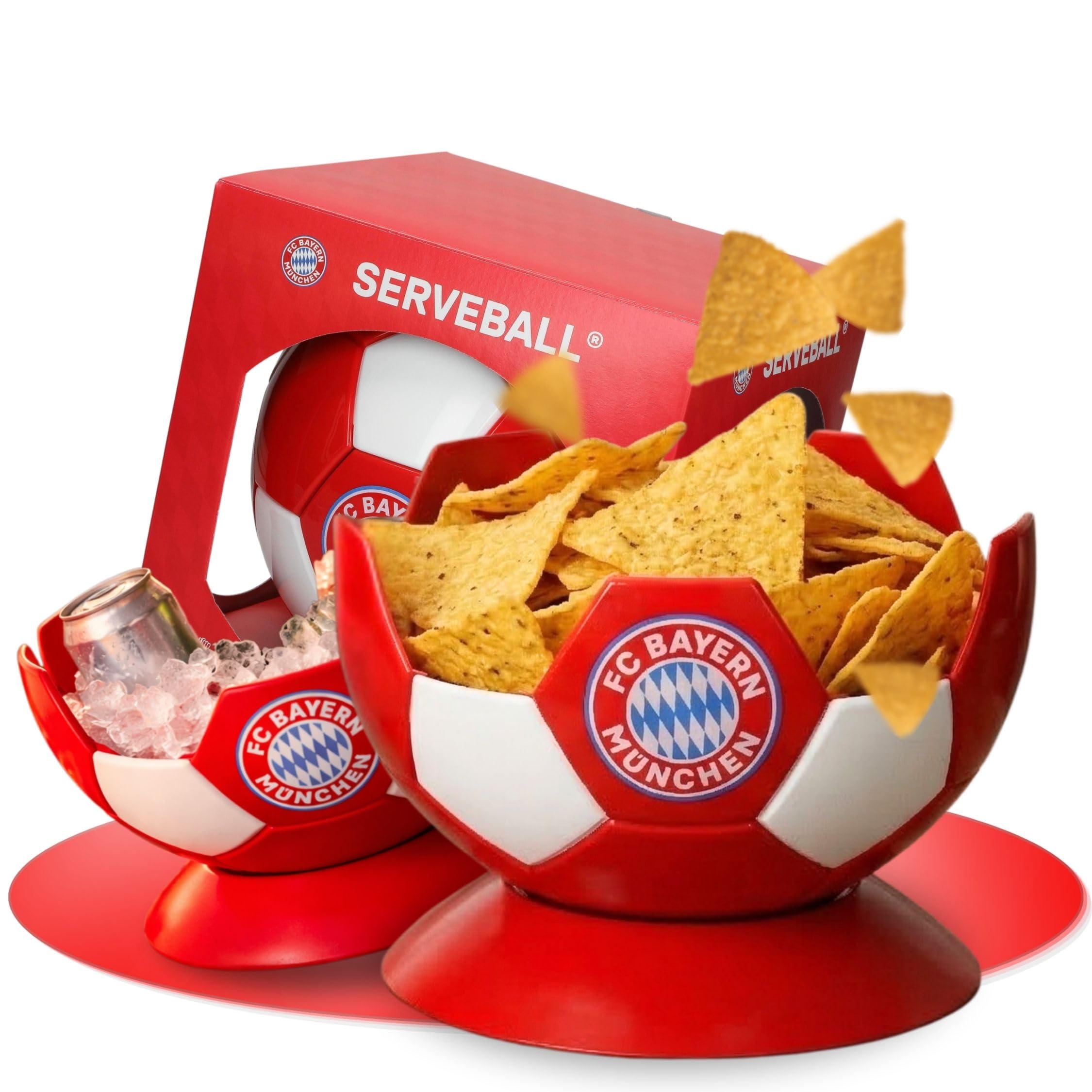 Serveball 'Victory' FC Bayern München Fanartikel - Snackbox mit Fächern für Chips Nachos und Dips - Snackschale mit Getränkehalter - Geschenk für Fußballfans - offizielles Lizenzprodukt