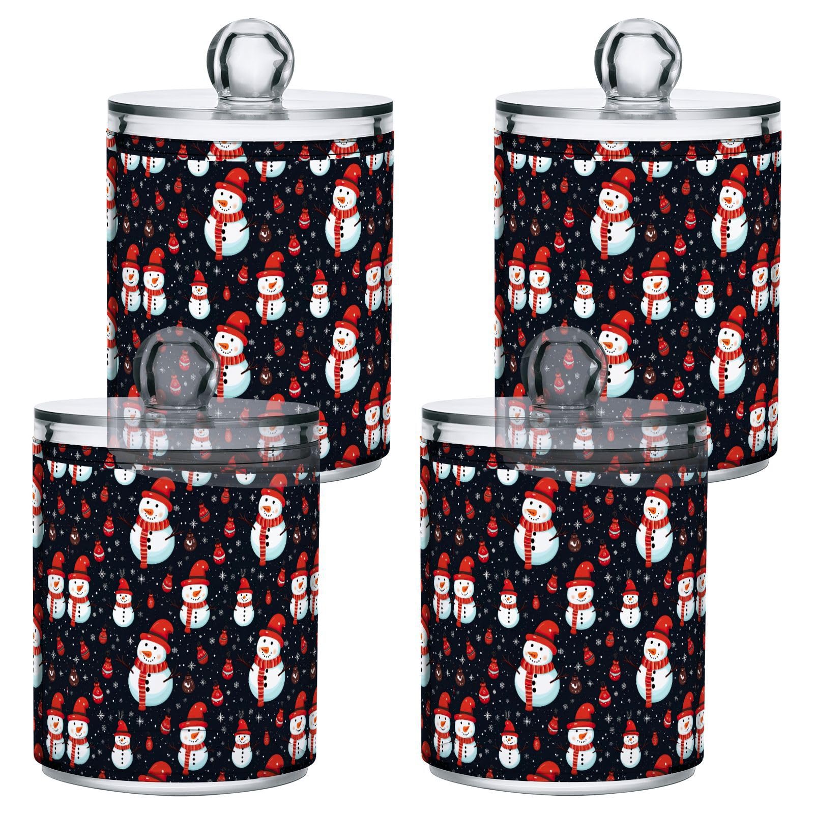 4 Pcs Christmas Xmas Snowman 10 OZ Qtip Holder Dispenser for Cotton Ball Cotton Swab Cotton Round Pads