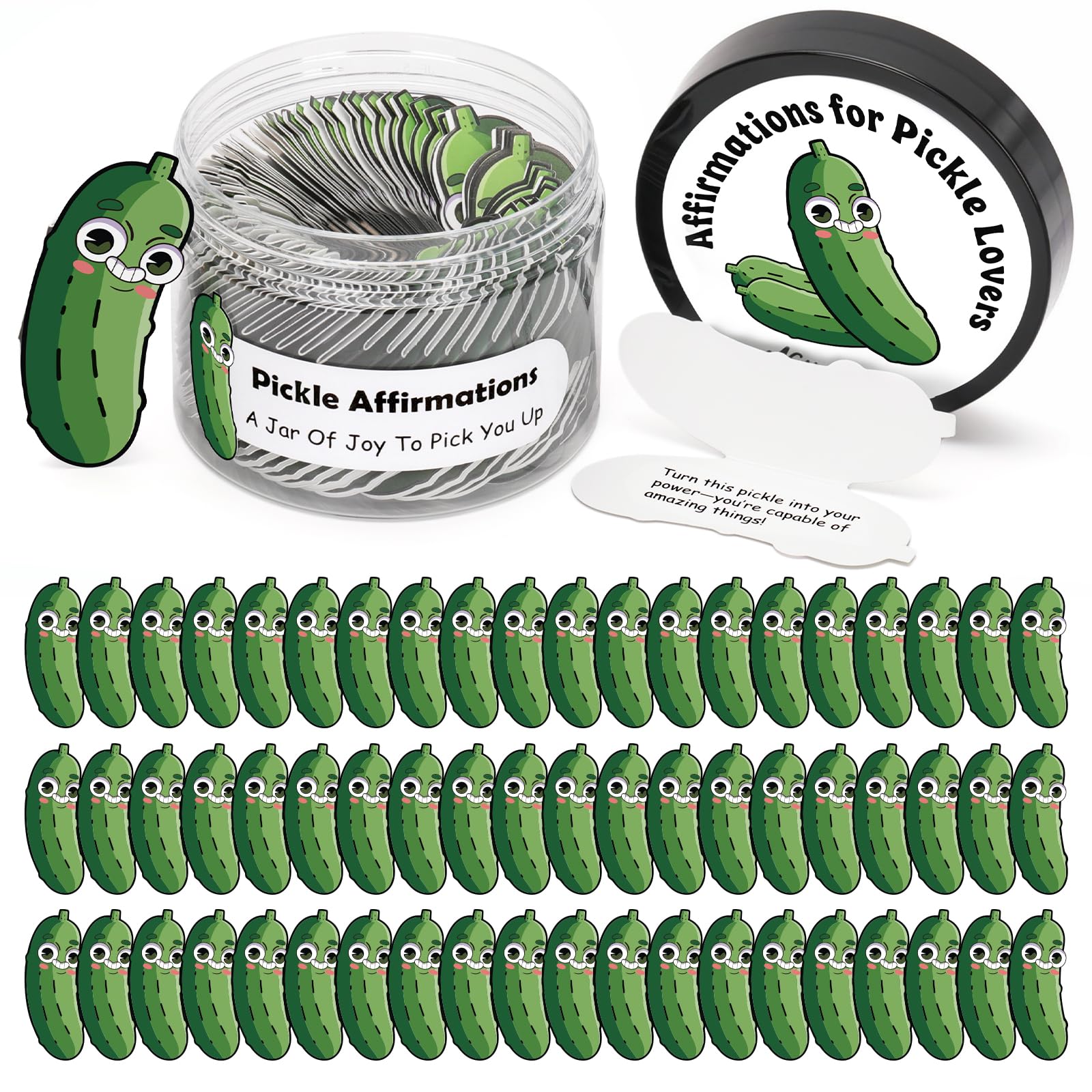 Netholid Pickle Affirmations Cards in A Jar, 60 Positive Daily Affirmations, Inspirational Gifts for Pickle Lover Women Men (Pickle, 60PCS)