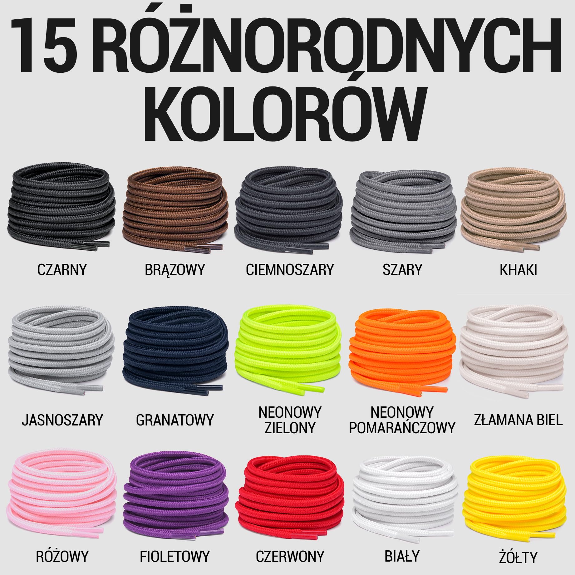 Miscly Sznurówki Okrągłe do Obuwia, Adidasów i Butów Wysokich, Dostępne w Wielu Długościach i Kolorach