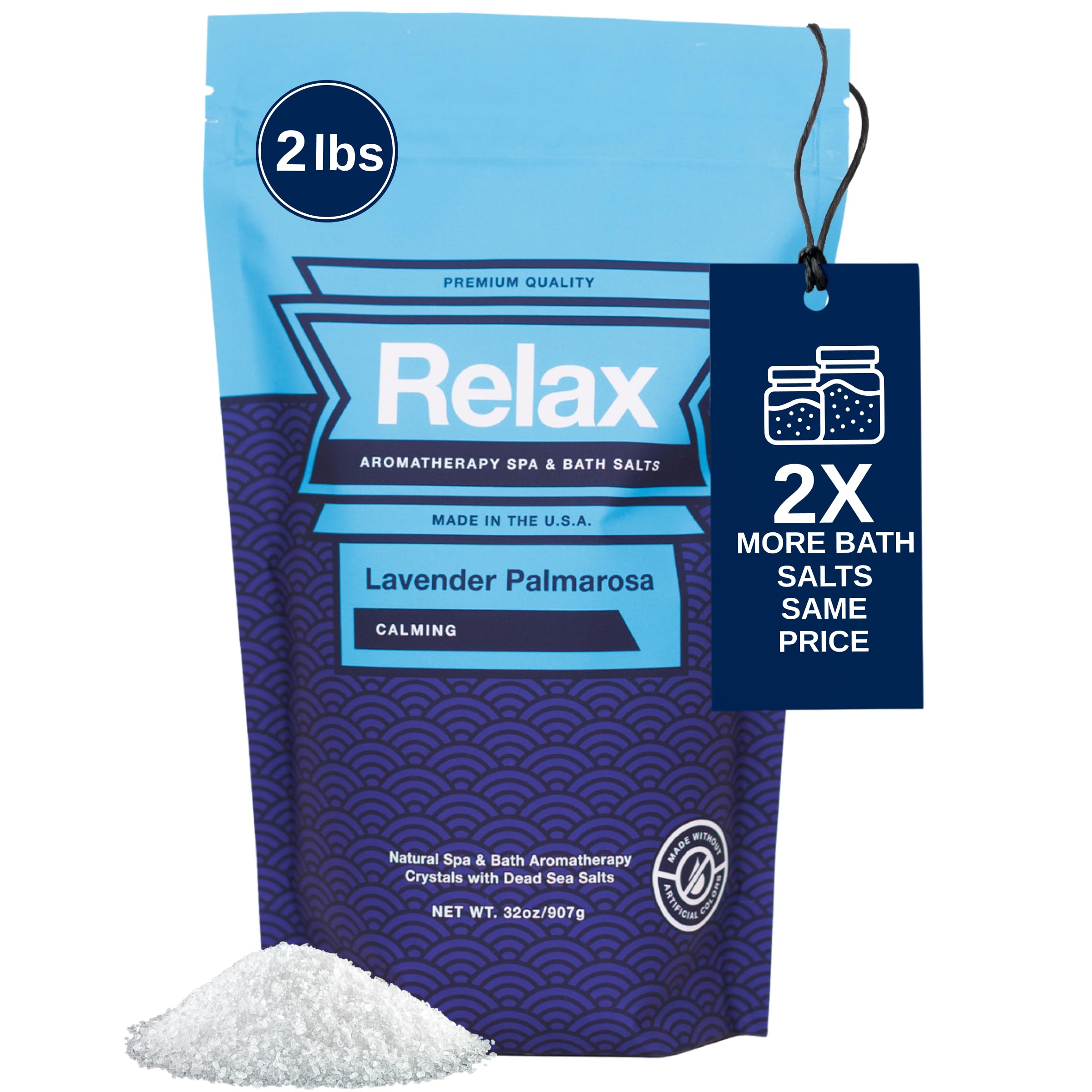 Relax Spa & Bath Sales de baño de aromaterapia para jacuzzi, baño o spa, bolsa de 0,9 kg infundida con magnesio, sal de baño para remojo, aroma de lavanda palmarosa