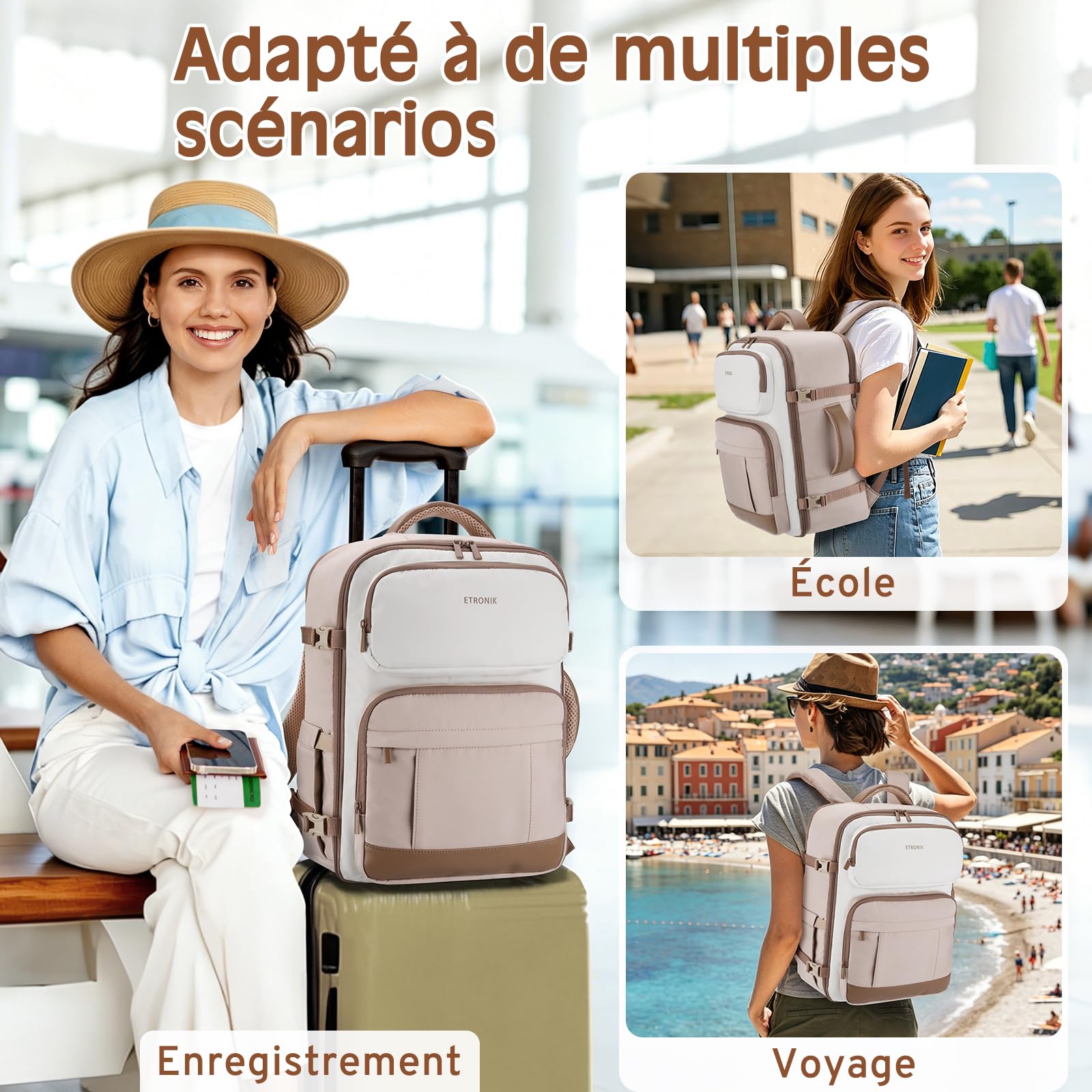 ETRONIK Sac Cabine Ryanair 40x30x20, Sac à Dos 24 litres, à Multiples Poches, Compatible Ordinateur 15,6 Pouces avec Poche Humide, Bagage Main Imperméable Autorisé Easyjet Transavia & Wizzair