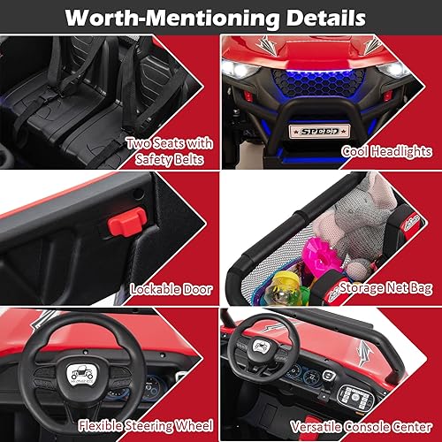 Miniatura 5 de HONEY JOY Auto de 2 plazas, camión de paseo a batería de 12 V con control remoto, suspensión de resorte, velocidad altabaja, almacenamiento, música,