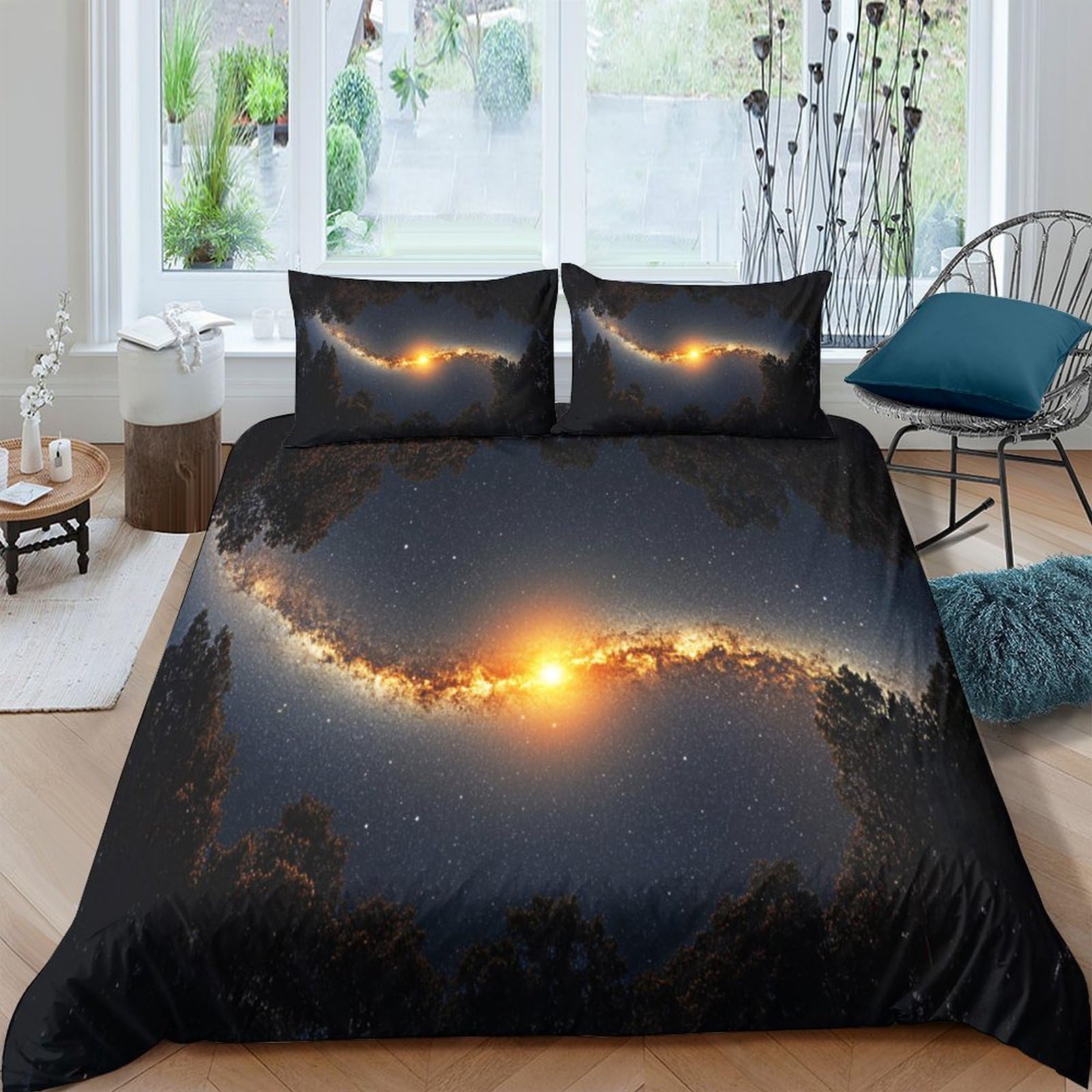 Ctjqhvkz Style-3 3D Printed Galaxy Starry Sky Fitted Sheet Microfiber Bedroom Decor Cosmic Nebula Mattress Cover For Adult Teen Single（135X200cm）