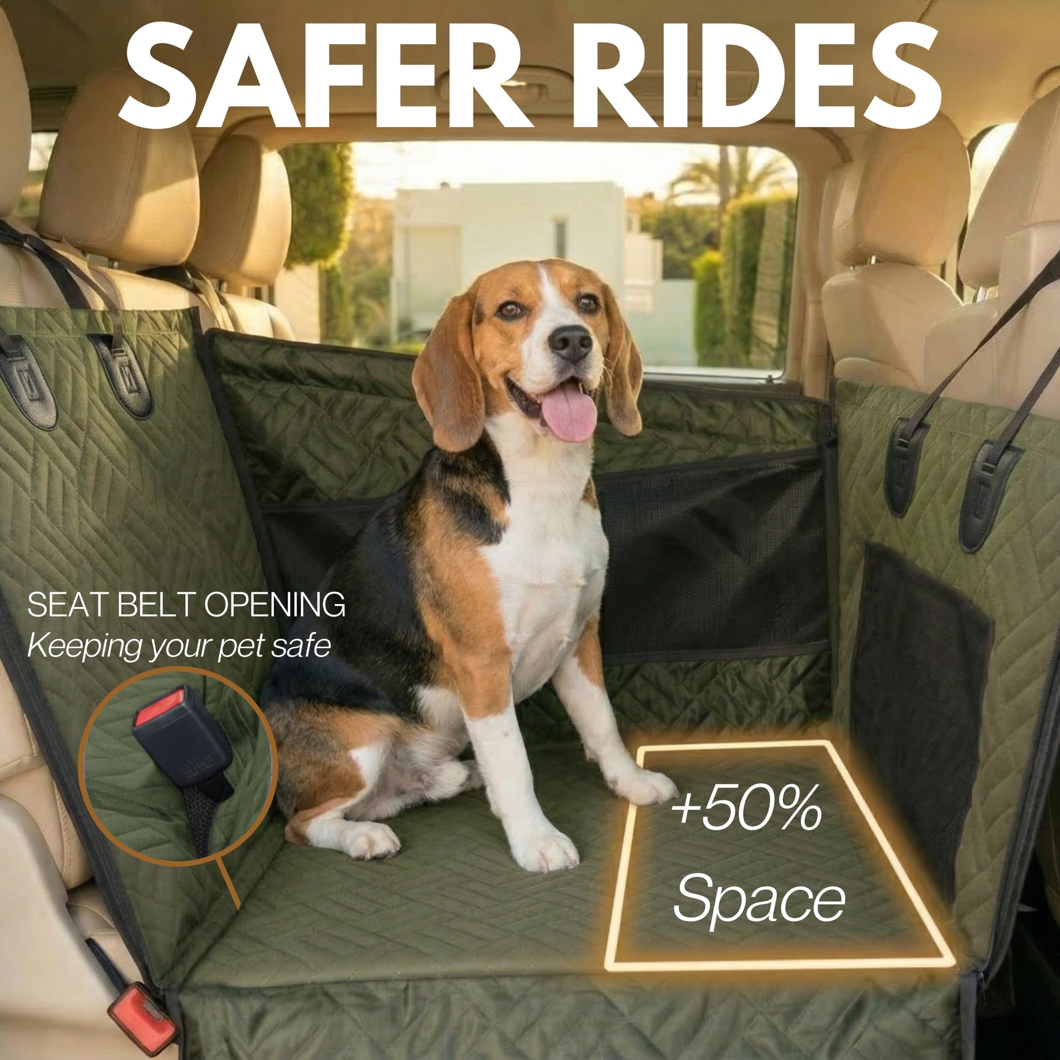 Premium Dog Car Seat & Back Seat – Waterproof & Non-Slip Travel Hammock with Storage Pockets | Secure & Comfortable Pet Seat Cover for Large & Medium Dogs – Fits Cars, SUVs & Trucks (Green) - image 3