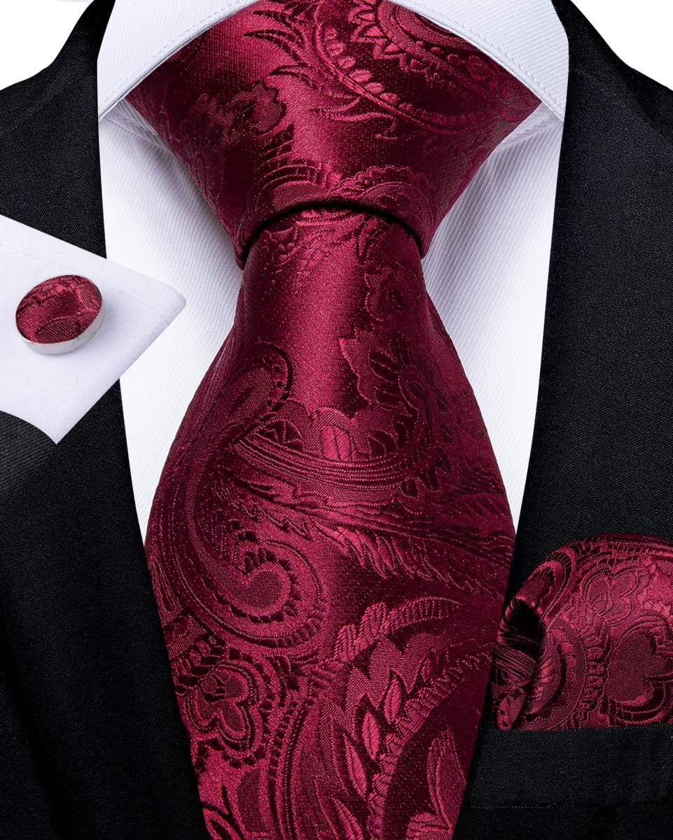 DiBanGu Mens Adjustable Zipper Ties, Woven Paisley Striped Plaid Necktie and Pocket Square Cufflinks Set Pre-tied Wedding Tie - Image 3