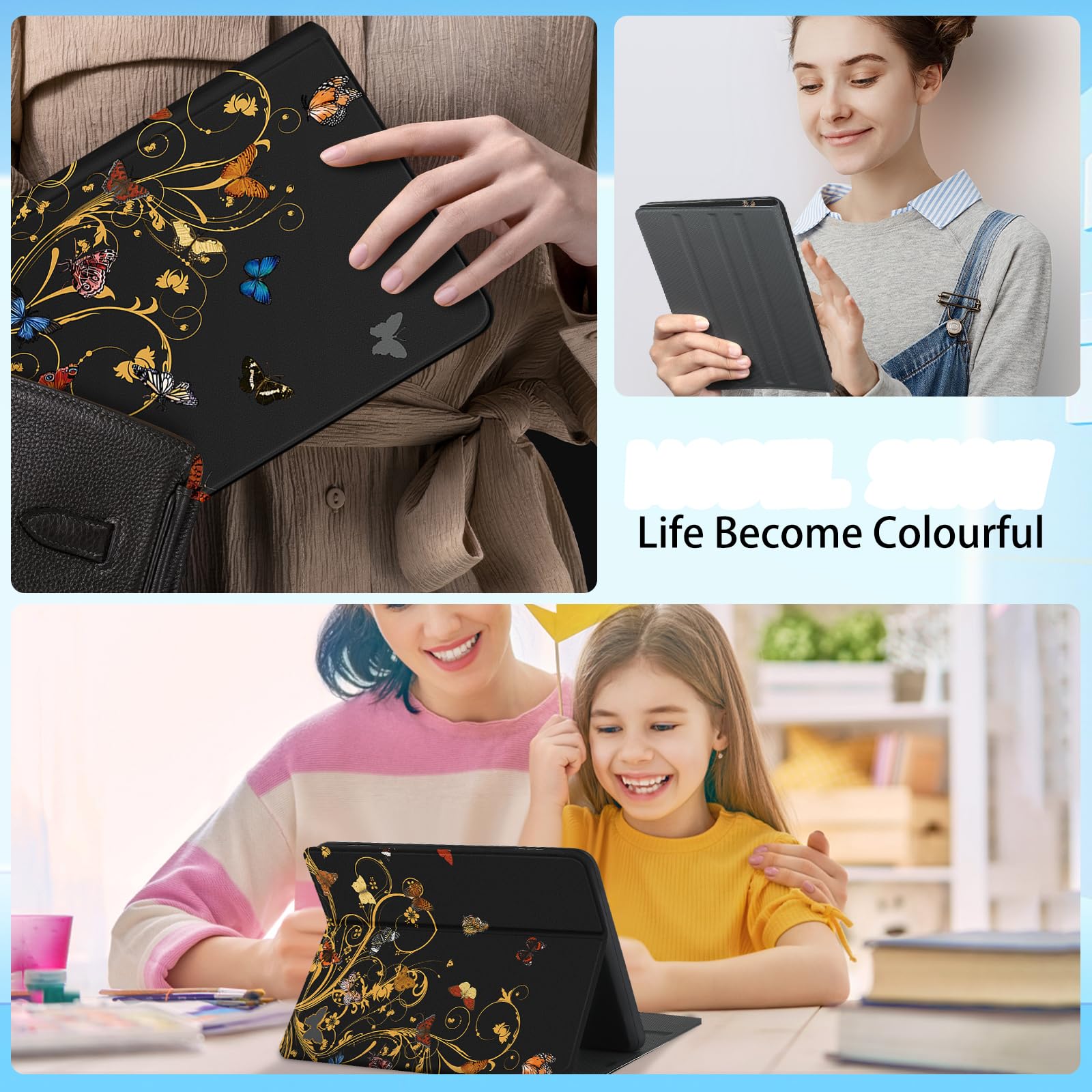 Wazzasoft Schutzhülle für Amazon Kindle Fire HD 8/8 Plus Tablet 10. / 12. Generation für Damen und Mädchen, niedliches modisches Design, Kawaii-Schmetterling, hübsche Teenager-Hüllen für Kindle Fire,