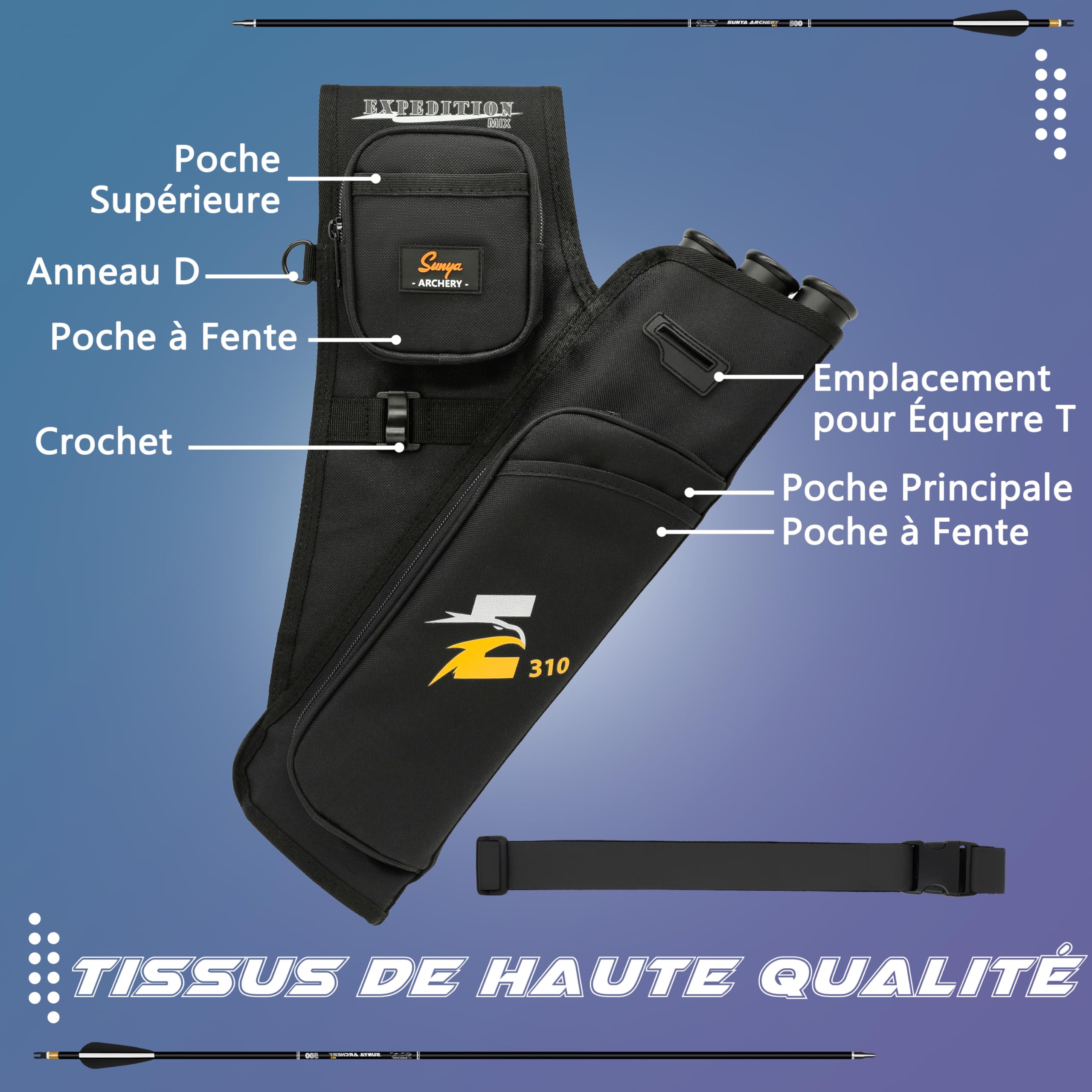 Sunya Carquois de flèche de tir à l'arc. Comprend des Poches pour Languette et libération et Une Ceinture en Nylon réglable. Convient pour la Pratique de l'arc à poulies et de l'arc Classique