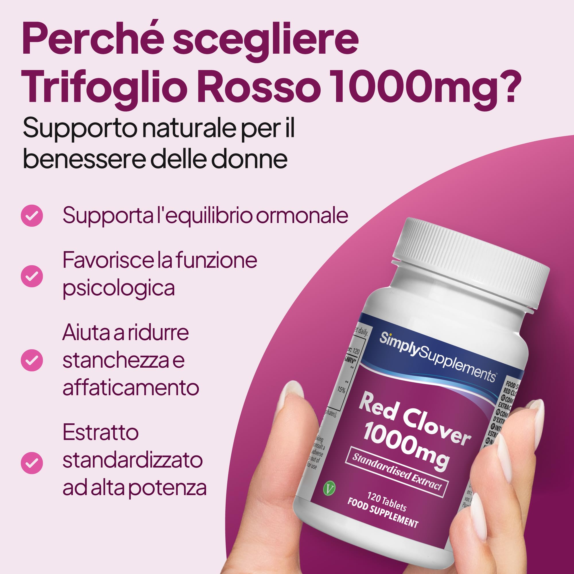 Compresse di Trifoglio Rosso 1000mg | Supporta l'Equilibrio Ormonale e la Funzione Psicologica | Adatto a Vegani e Vegetariani | 120 Compresse = Fornitura per 4 Mesi | Prodotto nel Regno Unito