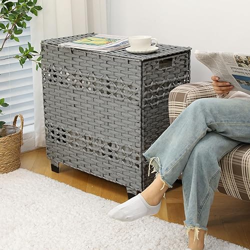 Miniatura 9 de OIAHOMY Cesta de lavandería con tapa, cesta de ropa de 140 litros con 3 bolsas extraíbles con forro, cesta plegable con tapa, cesta de mimbre