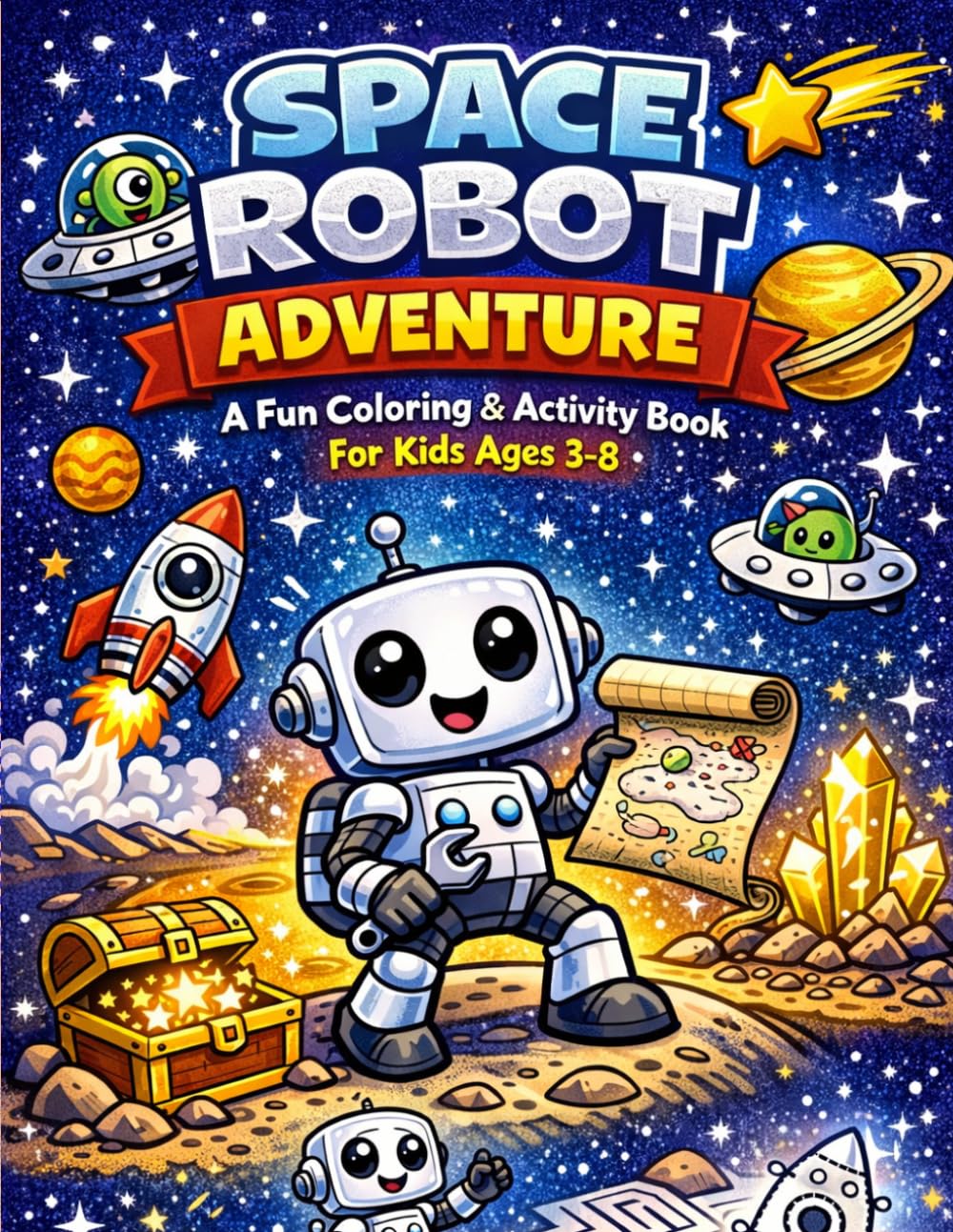 Space Robot Adventure: A Fun Coloring & Activity Book For Kids Ages 3–8 Includes 30 Adorable Space-Themed Coloring Pages