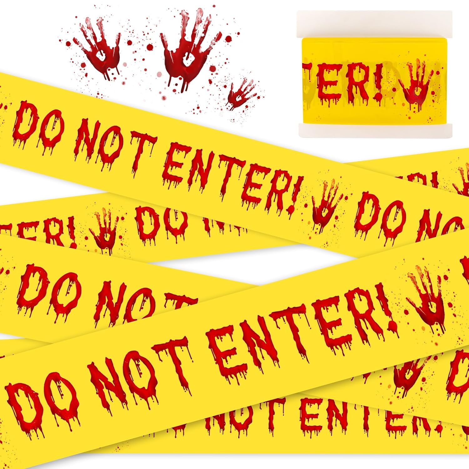Halloween Decorations Caution Tape - Yellow and Red Do Not Enter Scary Caution Tape, 3 Inch x 82 Ft Spooky Halloween Blood Handprint Warning Tape for Halloween Indoor Outdoor Decorations Party Decor