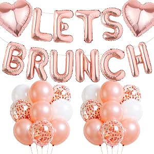 Let's Brunch Letter Banner Balloons - Rose Gold Brunch Themed Decor for Parties