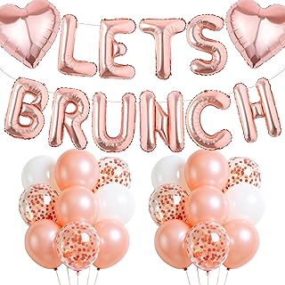 Lets Brunch Letter Banner Balloons - Rose Gold Brunch Themed Decor Dessert Table Sign, Brunch Decorations Engagement Birthday Bachelorette Party