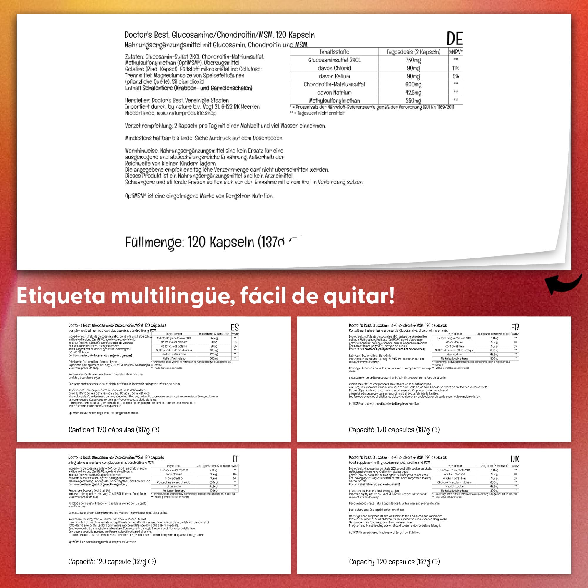 Doctor's Best, Glucosamin-Chondroitin MSM, con OptiMSM, 120 Cápsulas, Probado en Laboratorio, Sin Soja, Sin Gluten, No GMO